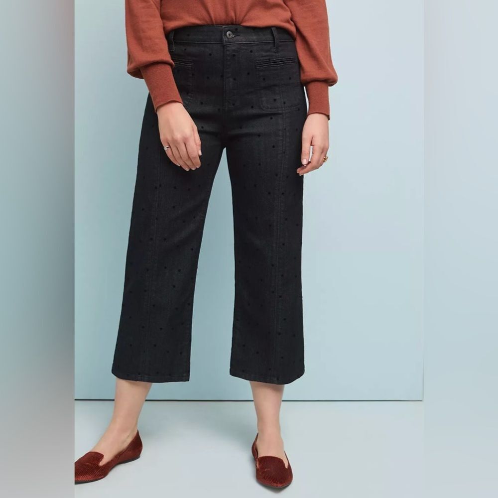 Anthropologie Pilcro Polka Dot High Rise Wide Leg Cropped Jeans Women’s Size 29
